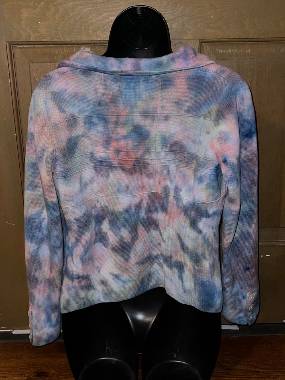 Artisan Tie Dye Ribbed Knit Cardigan Jacket Button Up Navy Hippie Boho Size M - Picture 8 of 12